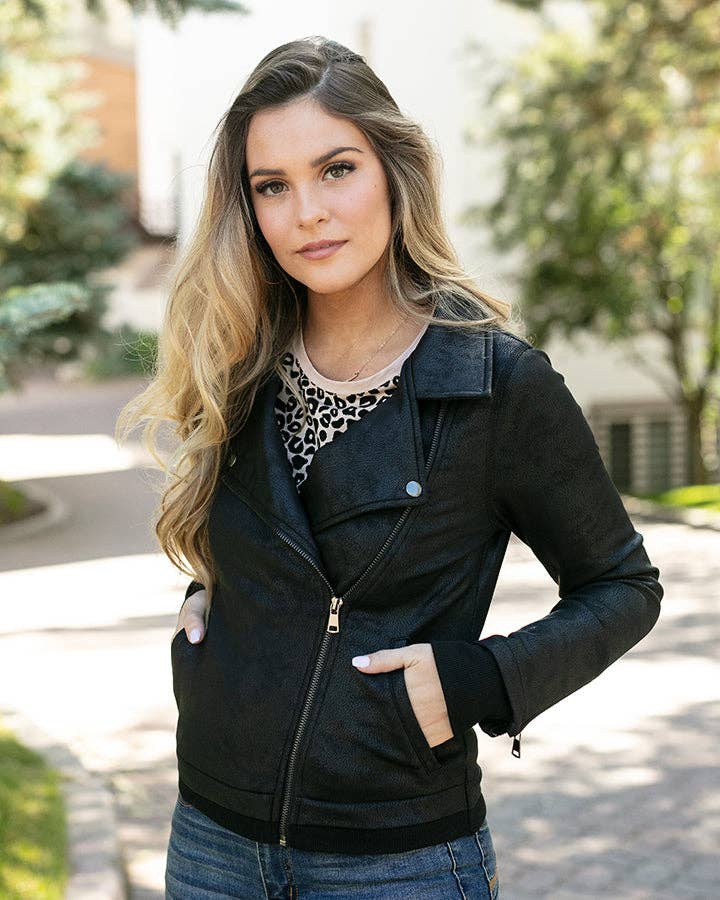 Move Free Leather-Like Moto Jacket in Black for wholesale on Faire2