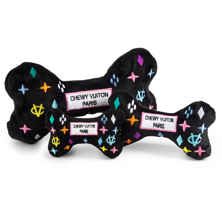 Haute Diggity Dog - Wholesale Pet Squeaky Toy - Dog - Black Monogram Chewy Vuiton Bone Squeaker Dog Toy