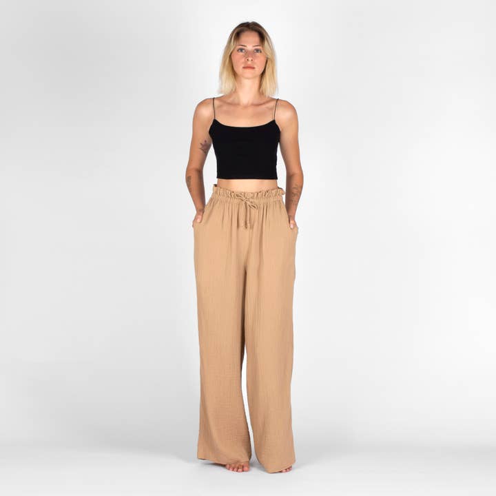 loom.ist - Wholesale Pants - Women's - Muslin-double layered cotton wide leg pants