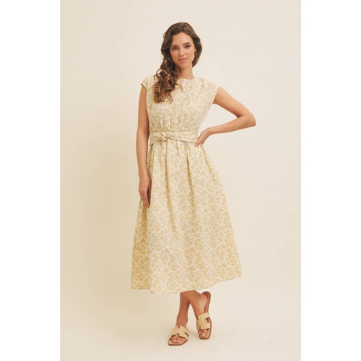 in february - Wholesale Dress - Women's - BOAT NECK PLEATED SLEEVELESS FLORAL MIDI DRESS2