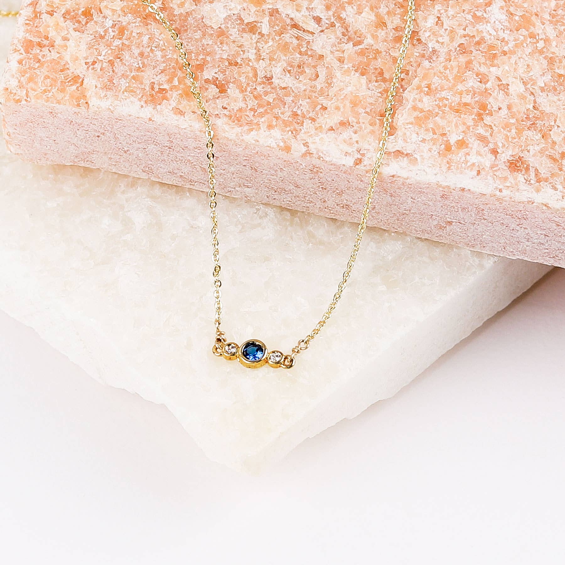 Less is More - Wholesale Pendant/Charm Necklace - Mini CZ Sapphire Necklace (Gold)0
