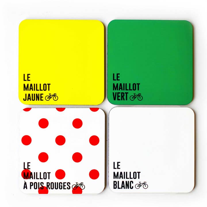 EllieBeanPrints - Wholesale Onderzetters - Fietsshirt Onderzetter Set - Geel/Stippen/Groen/Wit2