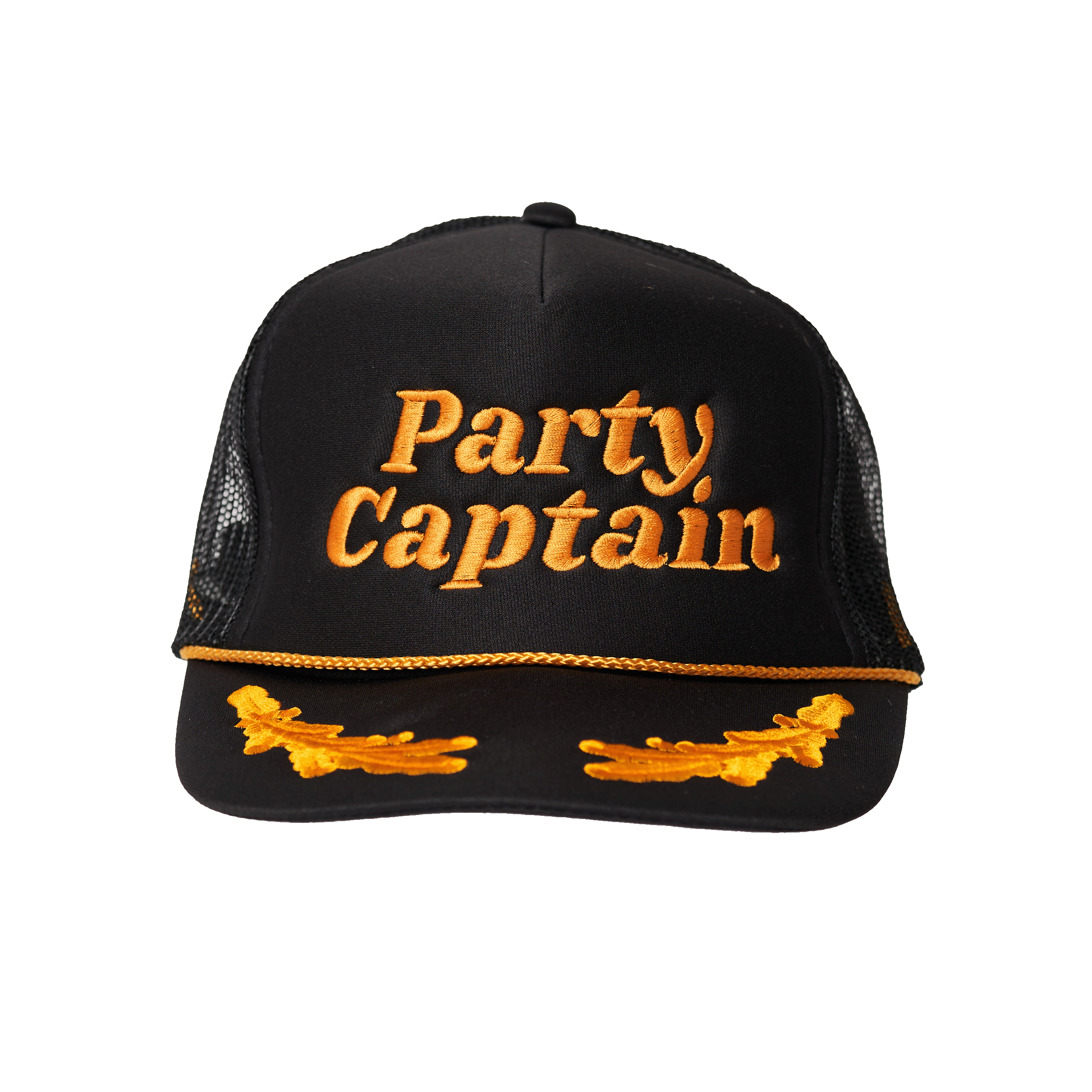Kapten Blk/Gld Party Captain Trucker Hat för wholesale på Faire0