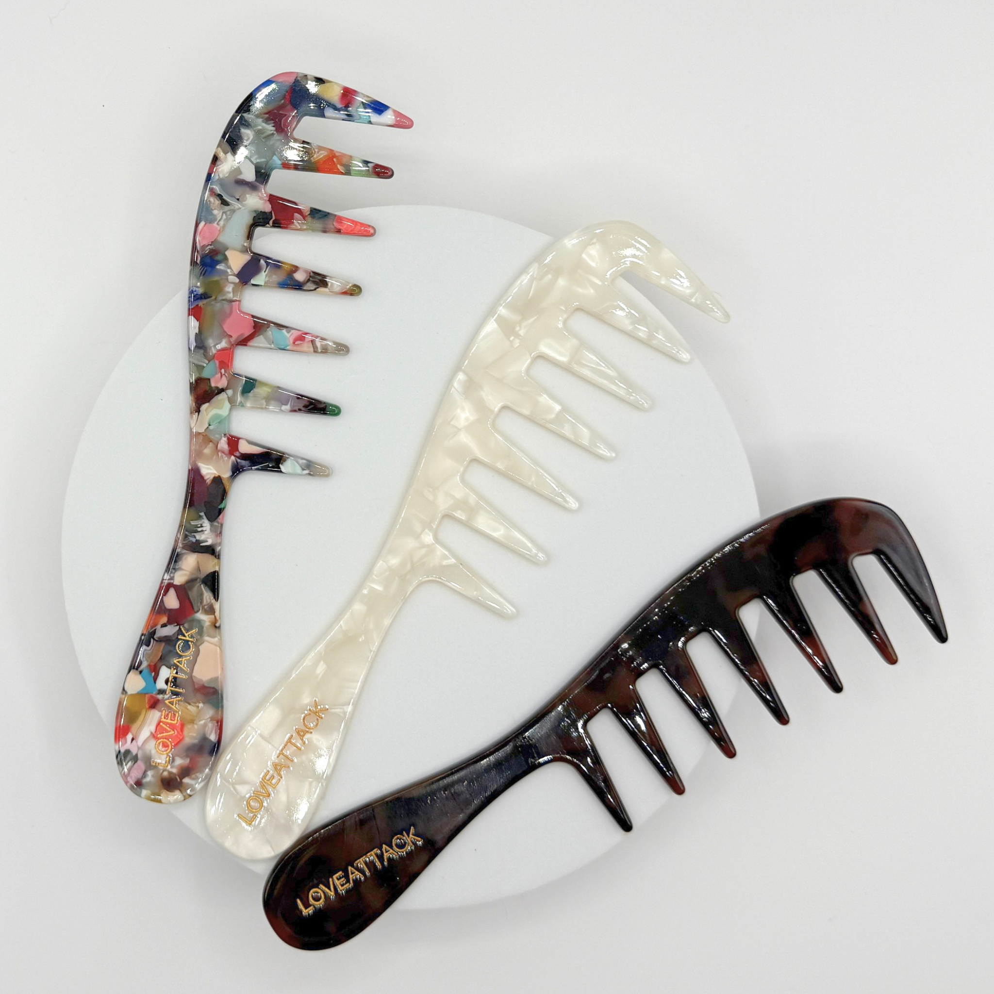 Love Attack - Wholesale Hair Brush/Comb - Cellulose Acetate Ultra Wide Tooth Hair Combs3
