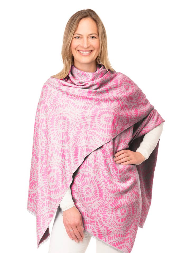 Susanna FB199 - Fúcsia Envolvente de Tamanho Único com Estampa Batik para Mulheres por atacado de Franchetti Bond