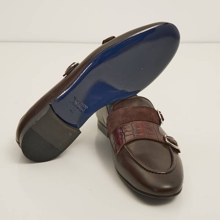 Men's Leather Double Monk Strap Shoes - Brown for wholesale on Faire