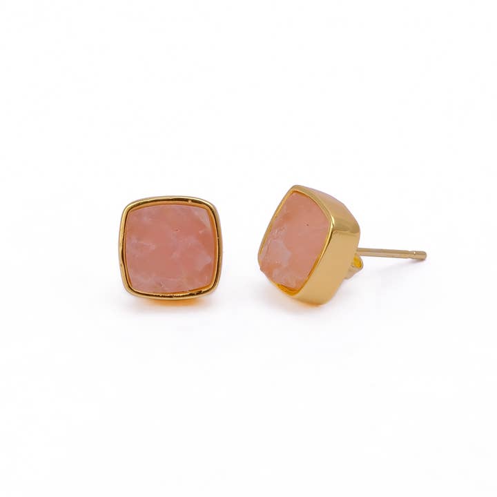 El Joyero – wholesale Stud/post earrings – October Birthstone Rose Quartz Collet Anti-Tarnish Stud1