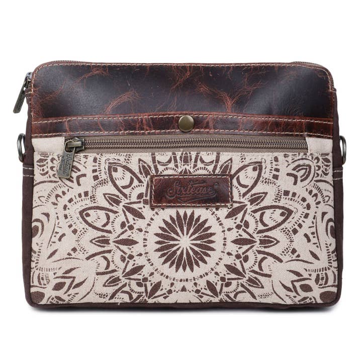 Sixtease Bags USA - Wholesale Crossbody Bag - Women's - Canvas & Leather Women Crossbody Bag - Linen/Rose Ebony