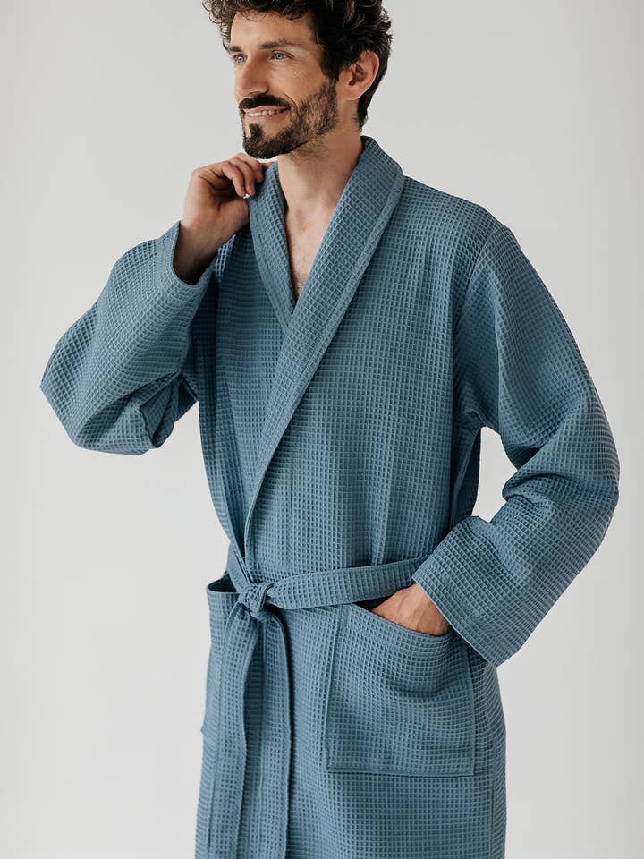 Casilin - Wholesale Robe - Unisex - Waffle Cotton - Sauna Bathrobe - Jeans Blue6