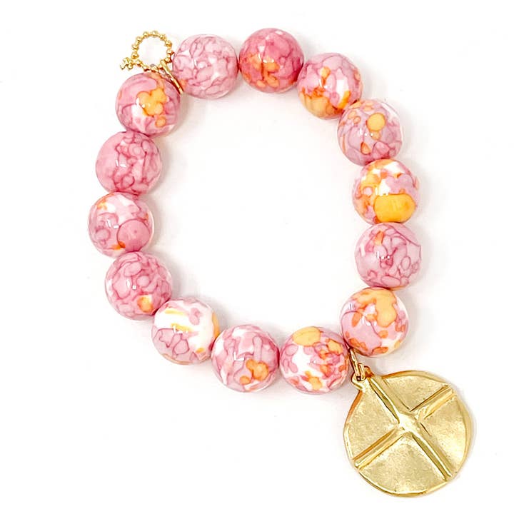 Rosa och gul akvamarin med matt guldkors & hjärta för wholesale av PowerBeads by jen