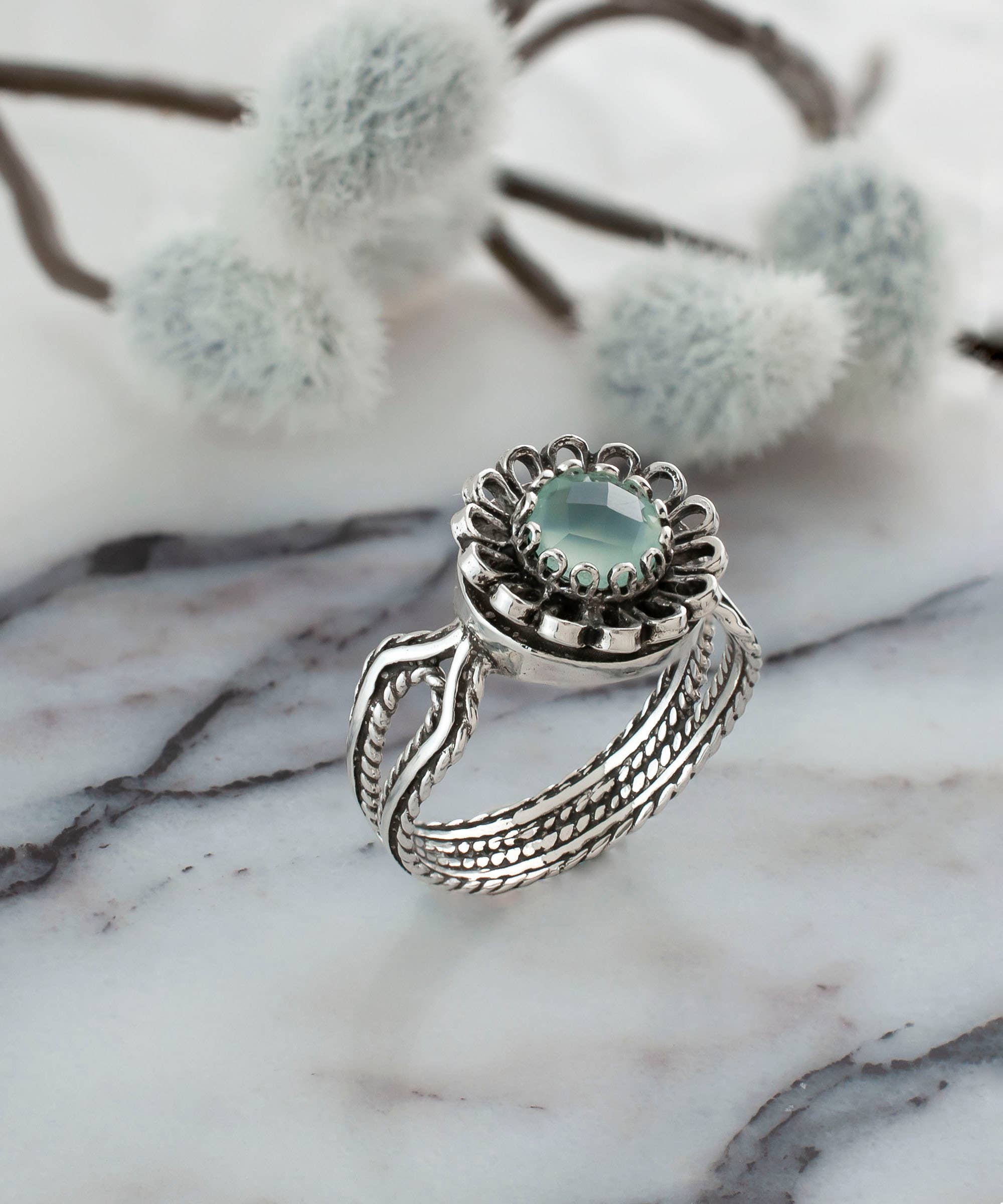 Filigranist Jewelry - Vente Bague de cocktail/de cérémonie - Bague en argent pour femme avec pierre précieuse en calcédoine aqua délicate6