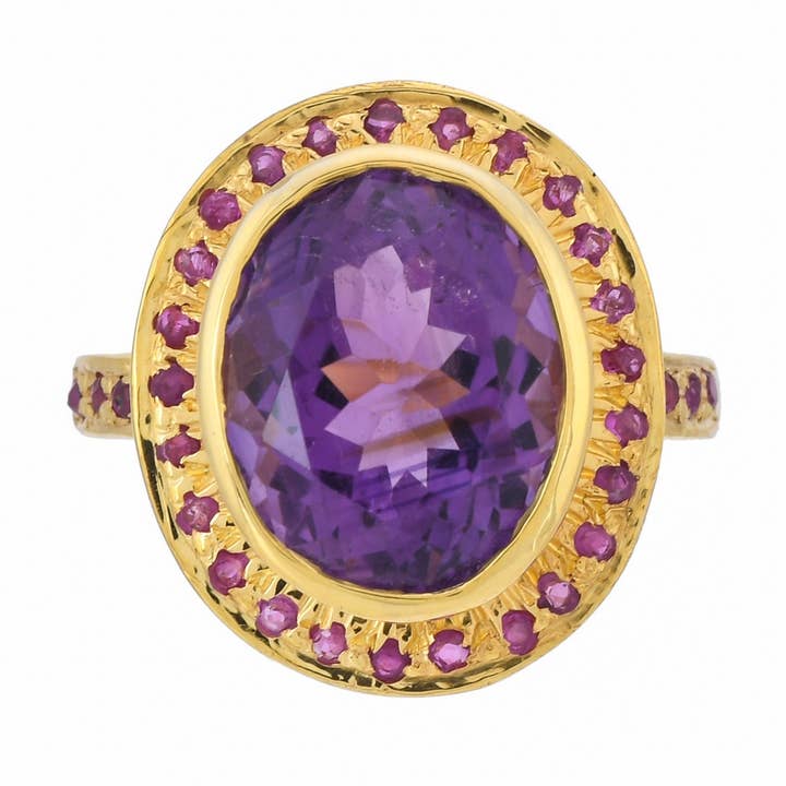 Anillo de Vermeil de Plata con Amatista y Rubí, Regalos Únicos Hechos a Mano con Amor para venta al por mayor de Misteerious Seed