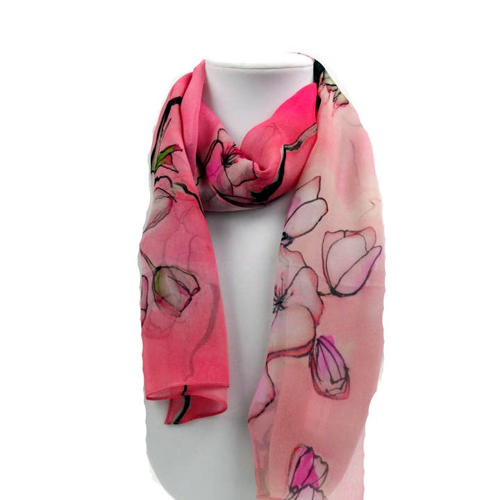 Silk Squirrel - Wholesale Scarf - Women's - Cherry Blossom Silk Scarf - Pink Scarf - Sheer