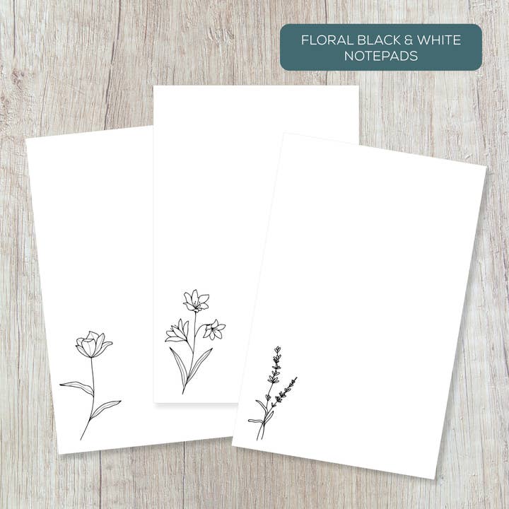 Blomstrede sorte og hvide notesblokke for engroshandel hos Practical Paper Company