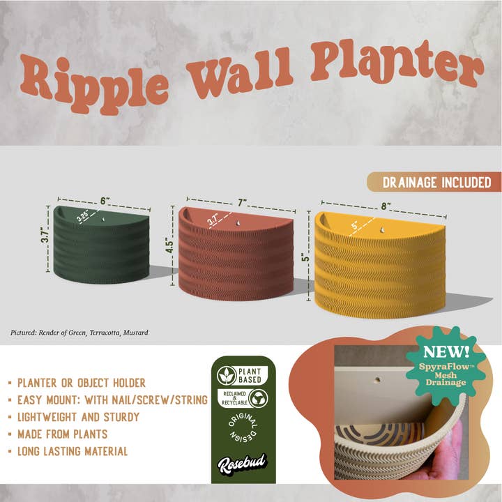 Rosebud Homegoods - Wholesale Wall Planter - Ripple Wall Planter, Hanging Planter Pot