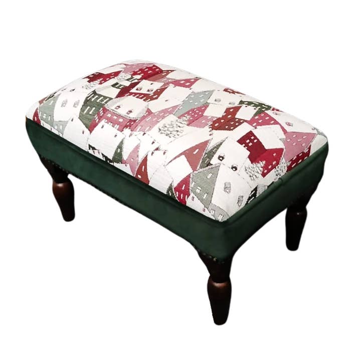 Alpine Houses Upholstered Stool with Green Velvet Sides for wholesale by Hines of Oxford