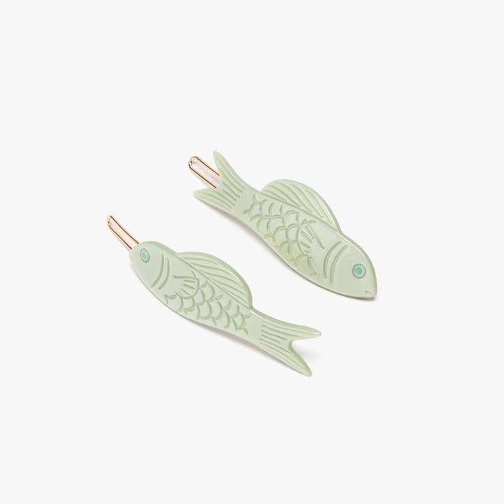 WINONA IRENE - Wholesale Hair Accessories Set - Women's - Jade Green Acetate Fish Women's Hair Clip Barrette Set