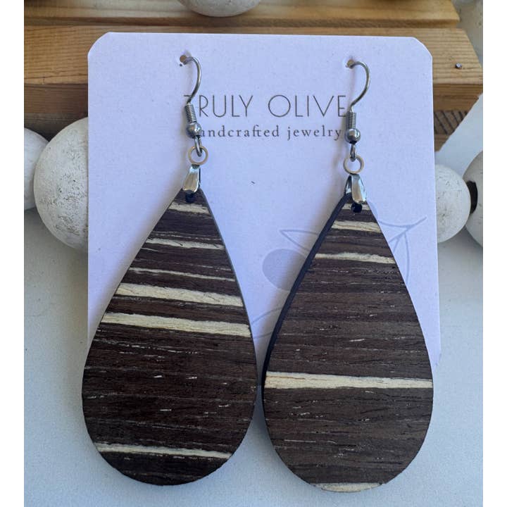 Dark Mocha Exotic Cafe Collection Wood Earrings for wholesale by Truly Olive