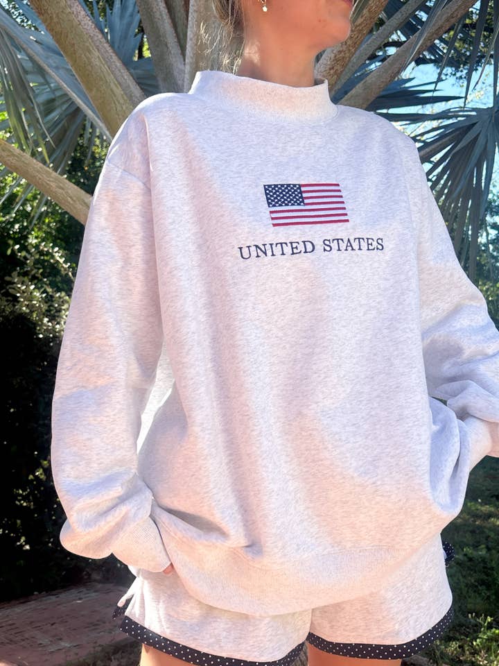 United States Flag Embroider Mockneck Sweatshirt for wholesale by Sunkissed Coconut