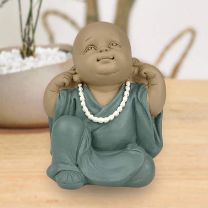 Bronze Monk Figurine Hear No Evil symbol of wisdom for wholesale by Zen'Arome