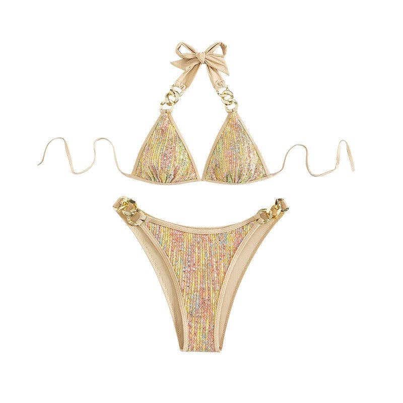 MULTICOLOR Colorful Sequined Lace-Up Bikini Swimsuit for wholesale on Faire5