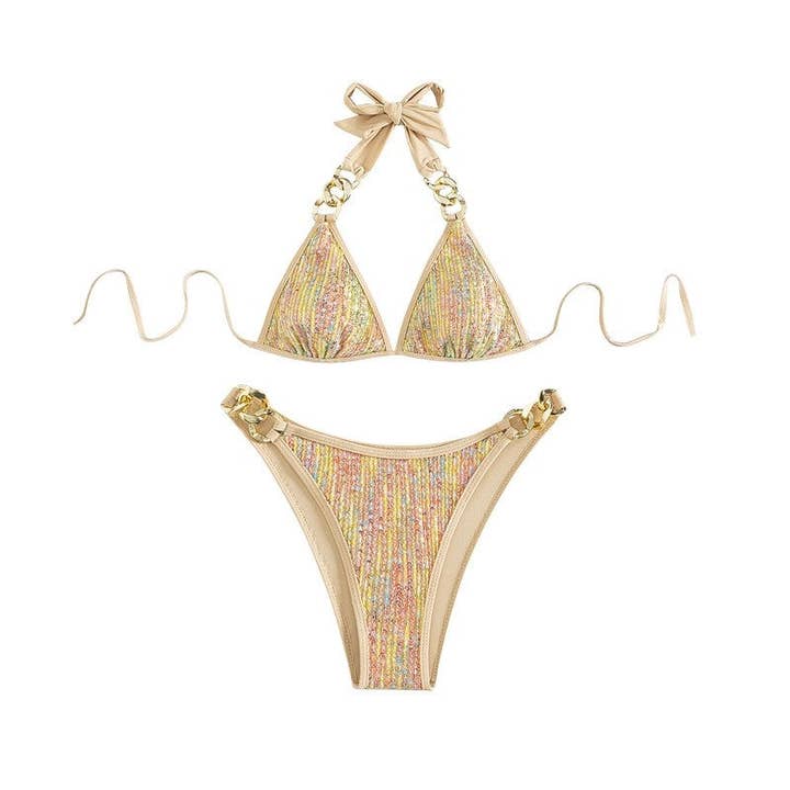 MULTICOLOR Colorful Sequined Lace-Up Bikini Swimsuit for wholesale on Faire5