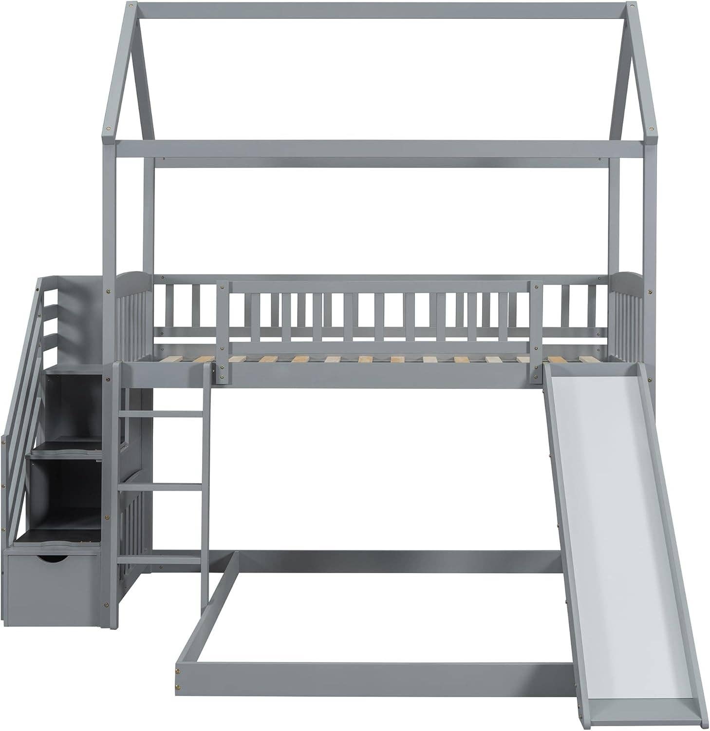 Grey Gray Twin Loft Bunk Bed With Slide And Stairs Storage for wholesale on Faire3