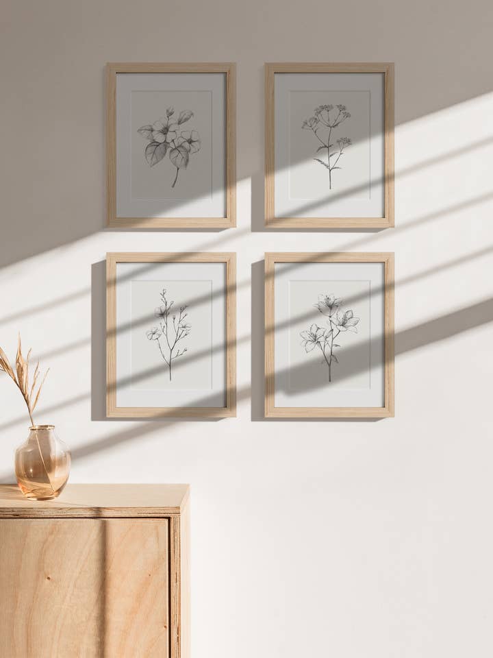 Ensemble d'impressions florales antiques encadrées – Ensemble de 4 impressions botaniques pour la vente par Haus and Hues