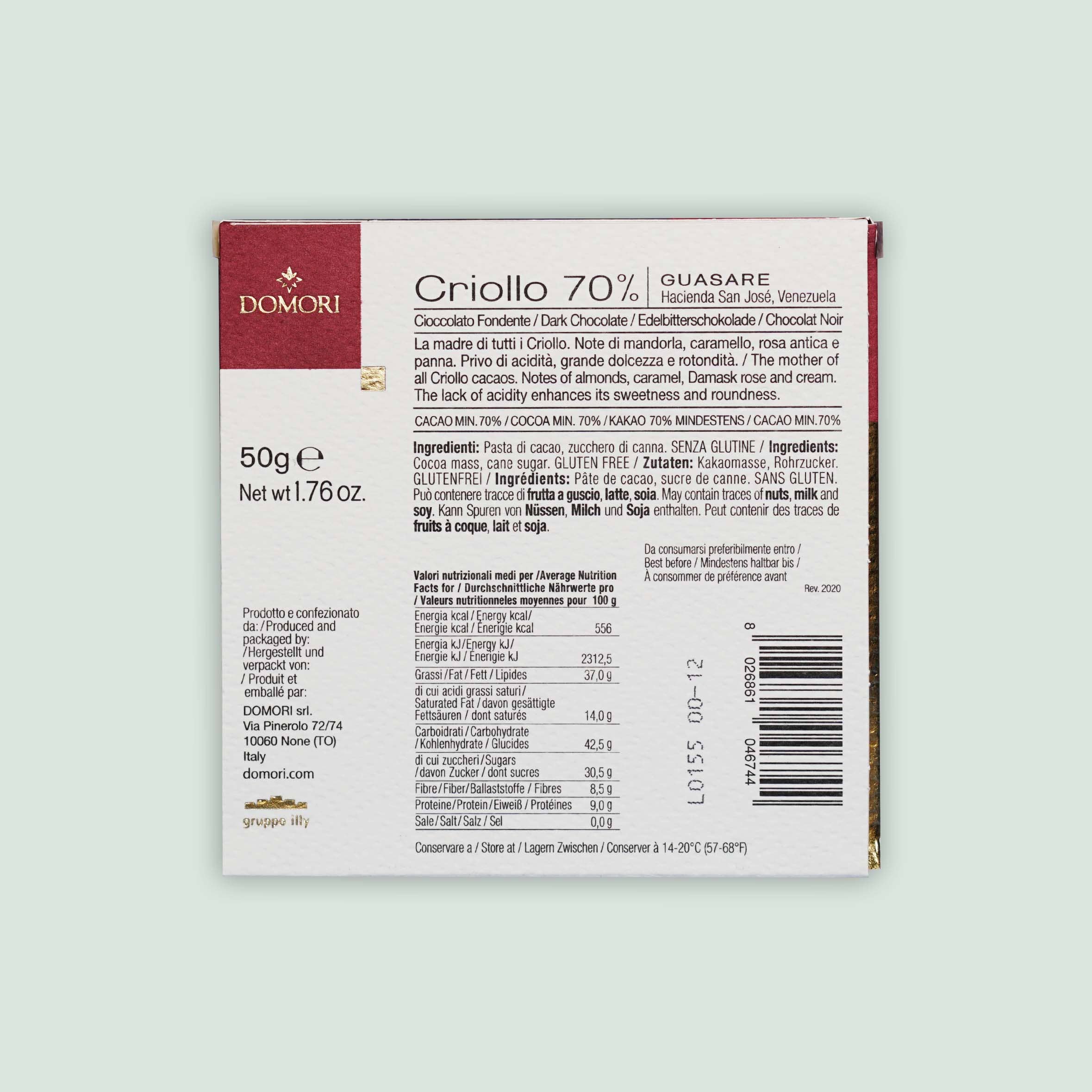 Bar & Cocoa Chocolate - Wholesale Chocolate Bar - Domori Criollo Dark Chocolate Bar Guasare 70% (from Italy)1