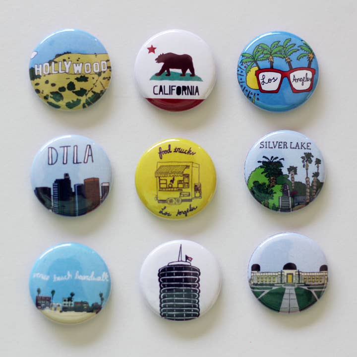 Los Angeles Buttons - LA California 1-inch Pins Assorted for wholesale by Made by Nilina