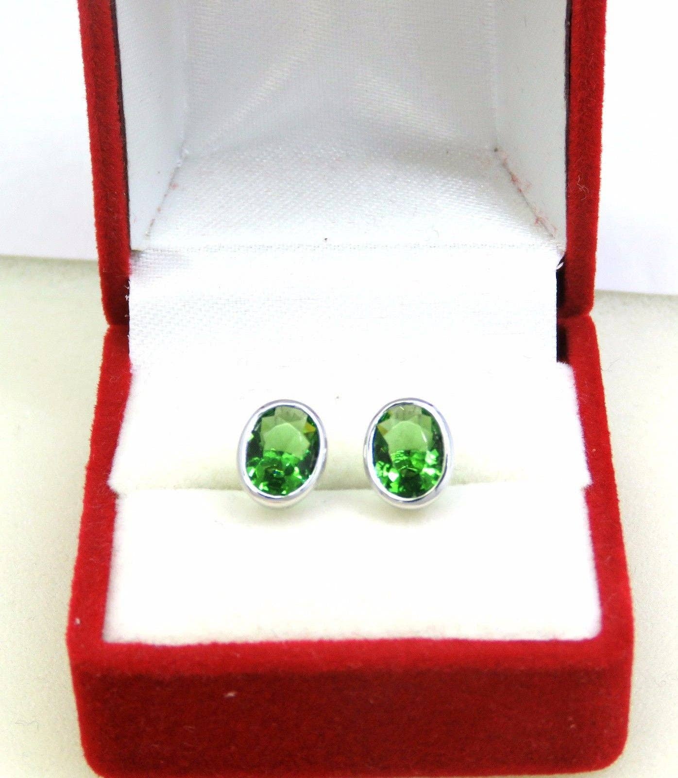 Twan Kee Jewelry - Wholesale Stud/Post Earrings - E10608BP Green Helenite Oval Bezel Set Stud Earrings