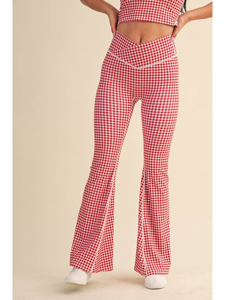 KIMBERLY C – Engroshandel Sports-/loungeleggings – til kvinder – Gingham Print Højtaljede Crossover Flare Leggings18