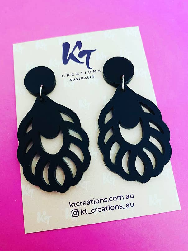 Monochrome black matte acrylic dangles for wholesale by KT Creations Australia