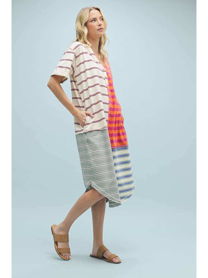 Wishlist Apparel - Wholesale Dress - Women's - MULTICOLOR STRIPED MIDI DRESS / WL25-10489