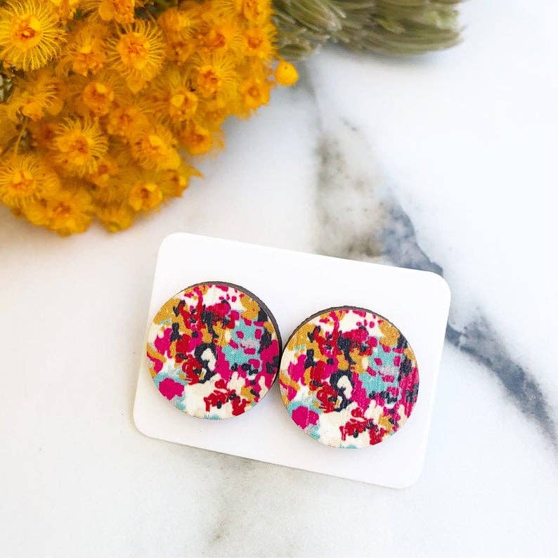 Love Bird Fashion Accessories - Wholesale Stud/post earrings - Pink Confetti Wood Earrings