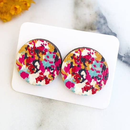 Love Bird Fashion Accessories - Wholesale Stud/post earrings - Pink Confetti Wood Earrings0