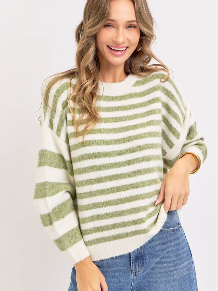 Sweet Lovely by Jen - Wholesale Knit Sweater - Women's - SOFT COZY EVERYDAY WARDROBE STRIPED KNIT SWEATER 9