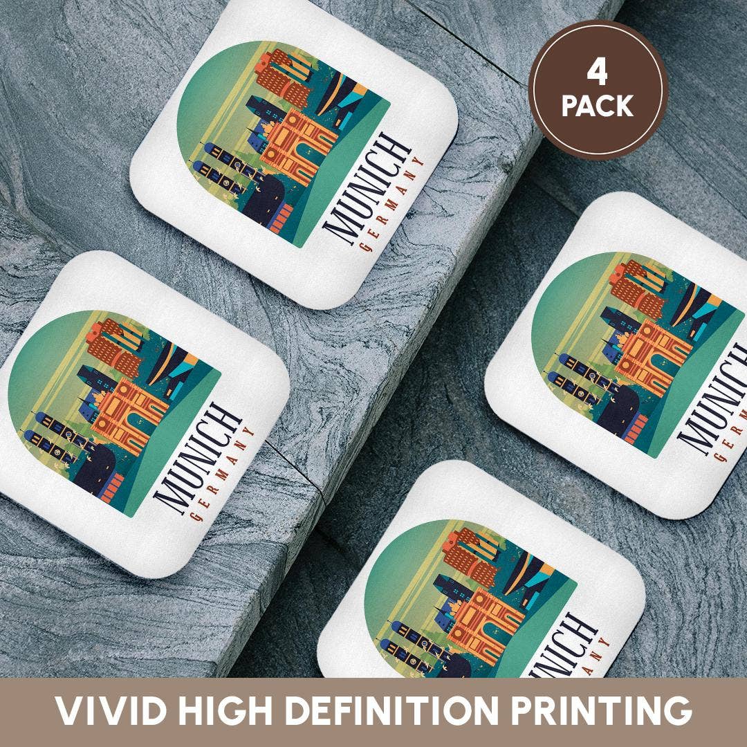 3dRose - Wholesale Coasters - 3dRose, Retro Vintage Illustration with Munich Germany for Tourist , Coaster12