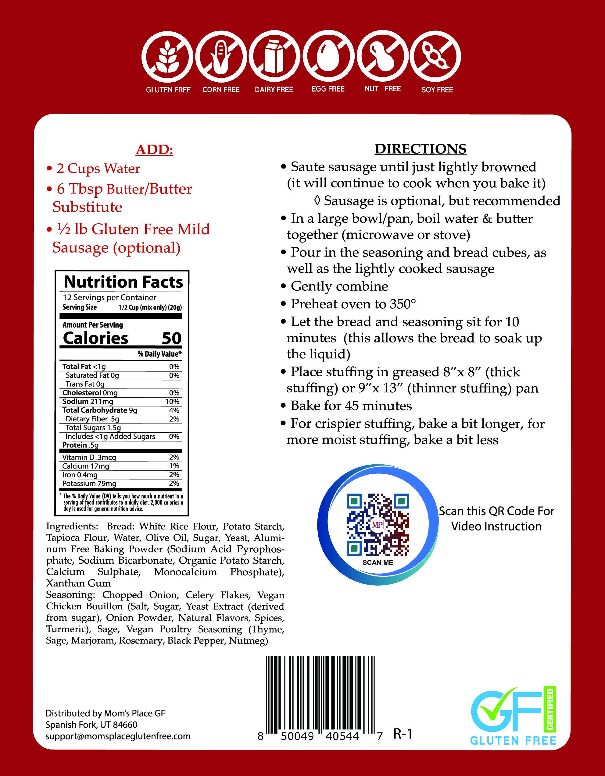 Mom's Place Gluten Free - Wholesale Bread Mix - Gluten-Free Sensational Stuffing Mix2