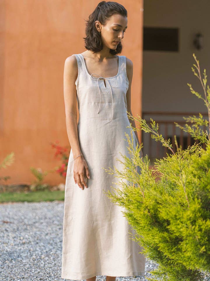 Vestido Midi Sem Mangas de Linho Tranquil Charm por atacado de Drishya Linen