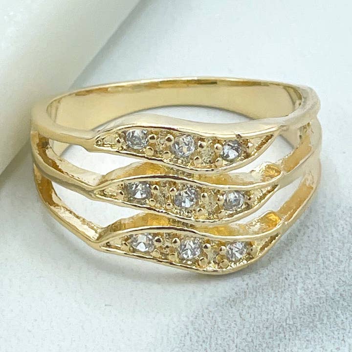 DIJU Jewelry - Wholesale Multi-Stone Ring - 18k Gold Filled Clear Cubic Zirconia Leaves Shape Front, Waves Front Shape Ring, Wholesale Jewelry Making Supplies0
