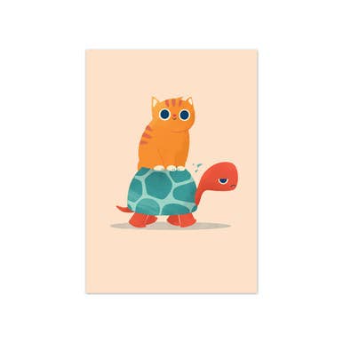 Cartolina Fat Cat cavalca una tartaruga di Jay Fleck per la vendita all'ingrosso da parte di East End Prints - Greetings Cards & Postcards