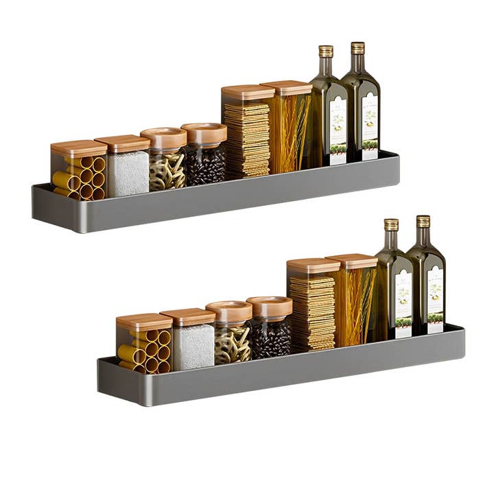 SOGA 2X 32cm Black Wall-Mounted Rectangular Kitchen Spice Storage Organiser Space Saving Condiments Shelf Rack for wholesale by SOGA International Pty Ltd