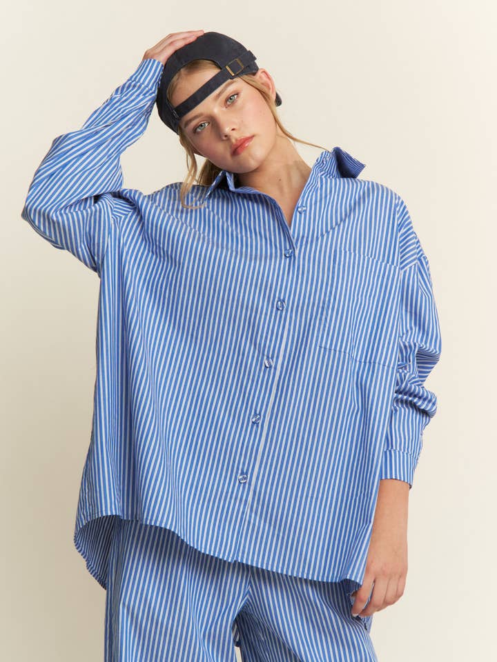 Oversized Striped Button-Down Shirt (Matching Set) for wholesale by CANDESCENT