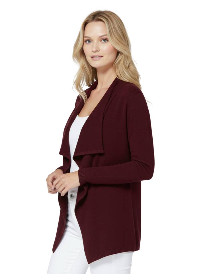 Mak - Wholesale Cardigan - Women's - Long Sleeve Open Front Draped Sweater Cardigan MK82186