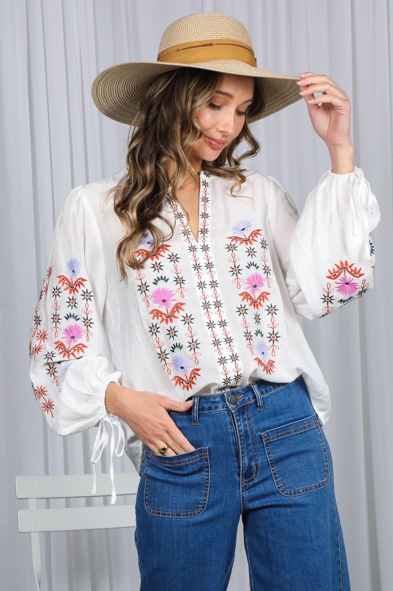 Vine & Love - Wholesale Blouse - Women's - Vintage Embroidered Bohemian Blouse Top VT8300310