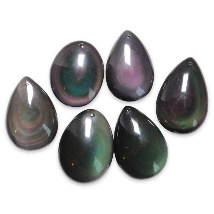 Obsidian drop pendant Celeste Eye pierced in the front for wholesale by Foliesbijoux