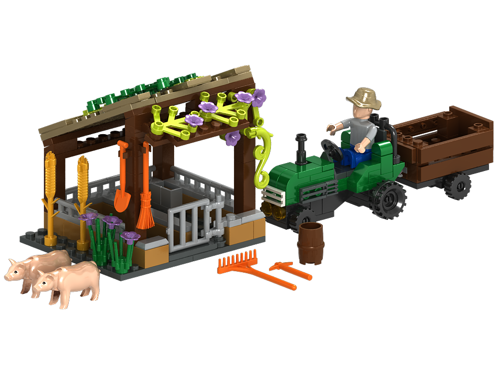 Texas Toy Distribution - Wholesale Building Set - Kids - Pig Farm and Tractor Building Brick Kit (202 pcs)1