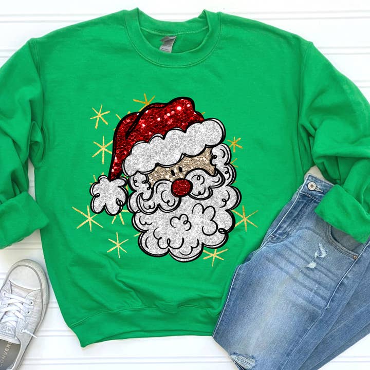 Glitter Santa Sweatshirt for wholesale by Dixie Grace Mercantile