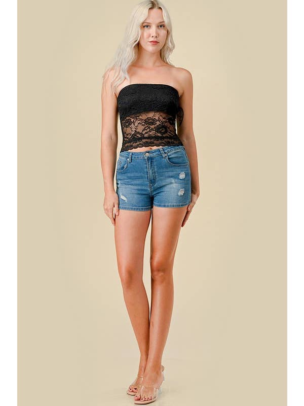 Black 320L FLORAL LACE TUBE TOP for wholesale on Faire1